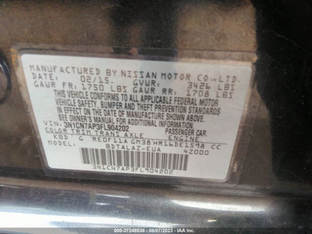 Photo 8 VIN: 3N1CN7AP3FL904202 - NISSAN VERSA 