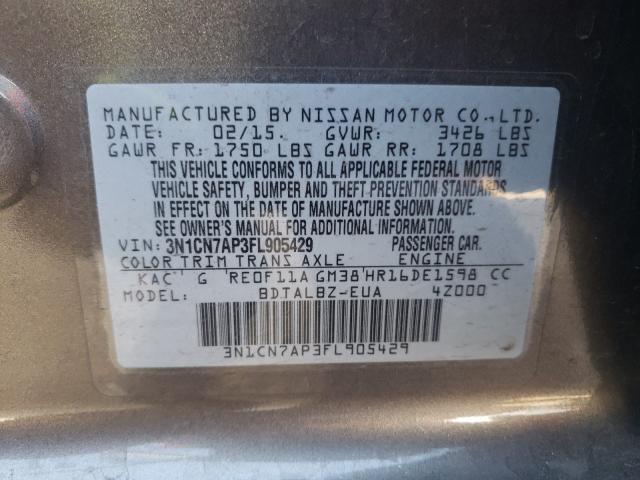 Photo 9 VIN: 3N1CN7AP3FL905429 - NISSAN VERSA S 