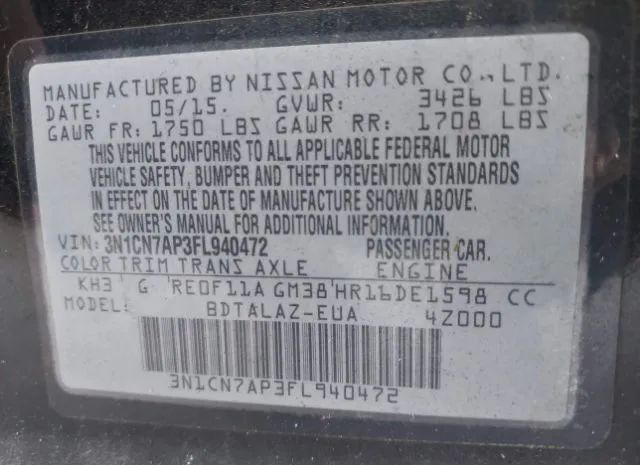 Photo 8 VIN: 3N1CN7AP3FL940472 - NISSAN VERSA 