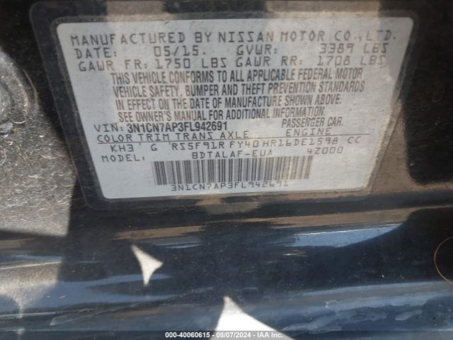 Photo 8 VIN: 3N1CN7AP3FL942691 - NISSAN VERSA 