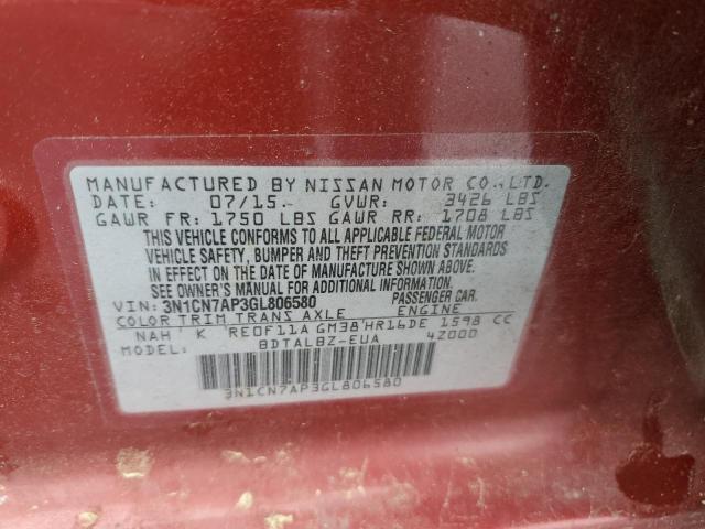 Photo 11 VIN: 3N1CN7AP3GL806580 - NISSAN VERSA 