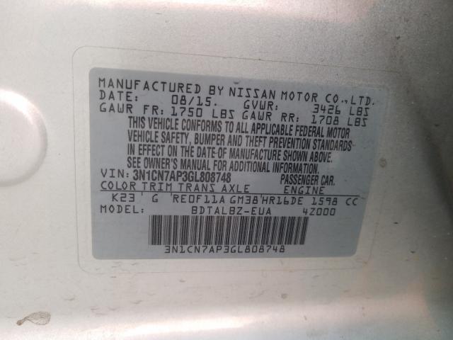 Photo 9 VIN: 3N1CN7AP3GL808748 - NISSAN VERSA S 