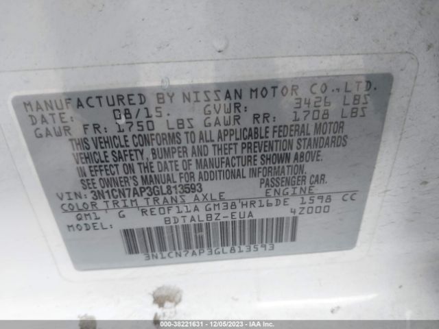 Photo 8 VIN: 3N1CN7AP3GL813593 - NISSAN VERSA 