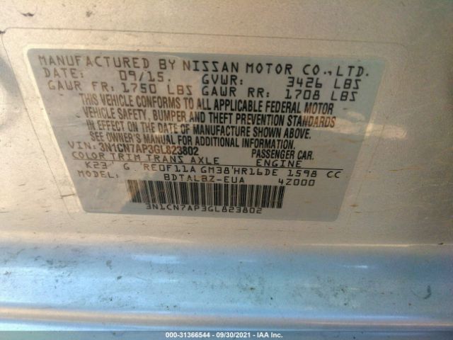 Photo 8 VIN: 3N1CN7AP3GL823802 - NISSAN VERSA 