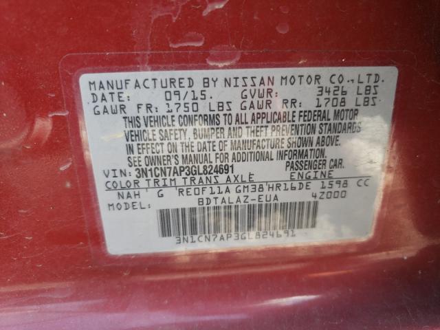 Photo 9 VIN: 3N1CN7AP3GL824691 - NISSAN VERSA S 