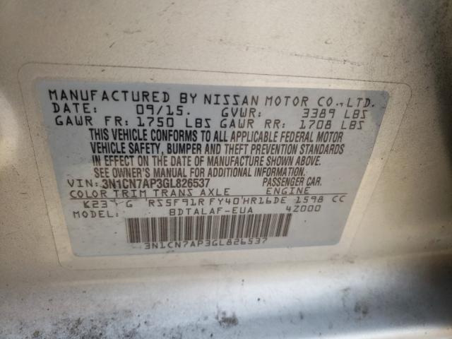 Photo 9 VIN: 3N1CN7AP3GL826537 - NISSAN VERSA S 