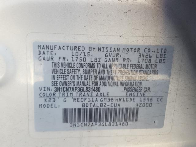 Photo 9 VIN: 3N1CN7AP3GL831480 - NISSAN VERSA S 