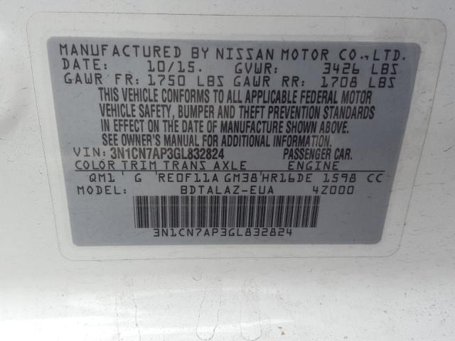 Photo 9 VIN: 3N1CN7AP3GL832824 - NISSAN VERSA S 