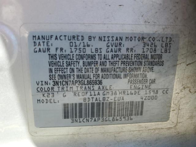 Photo 11 VIN: 3N1CN7AP3GL865936 - NISSAN VERSA S 