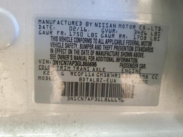 Photo 12 VIN: 3N1CN7AP3GL866696 - NISSAN VERSA 