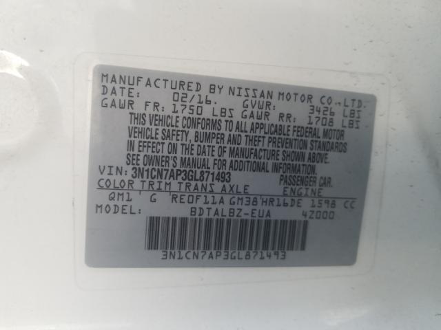 Photo 9 VIN: 3N1CN7AP3GL871493 - NISSAN VERSA S 