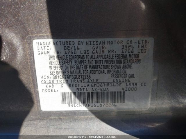 Photo 8 VIN: 3N1CN7AP3GL872286 - NISSAN VERSA 