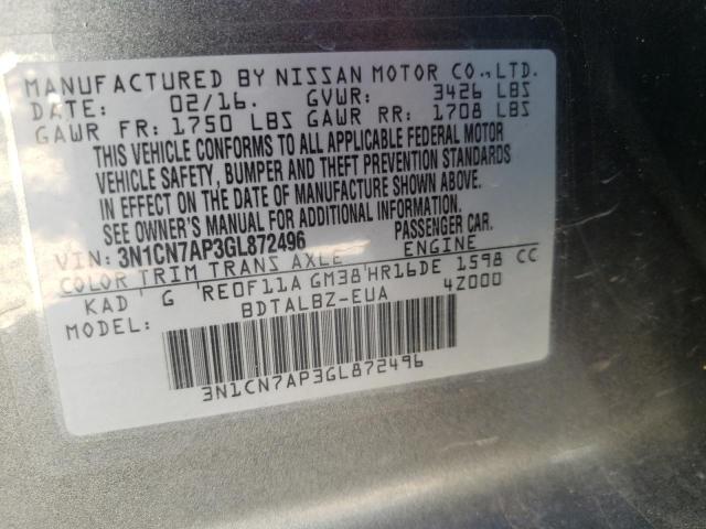 Photo 11 VIN: 3N1CN7AP3GL872496 - NISSAN VERSA S 