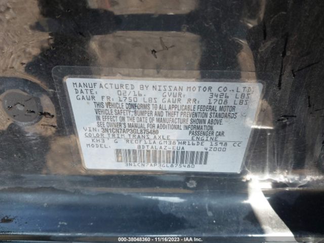 Photo 8 VIN: 3N1CN7AP3GL875480 - NISSAN VERSA 