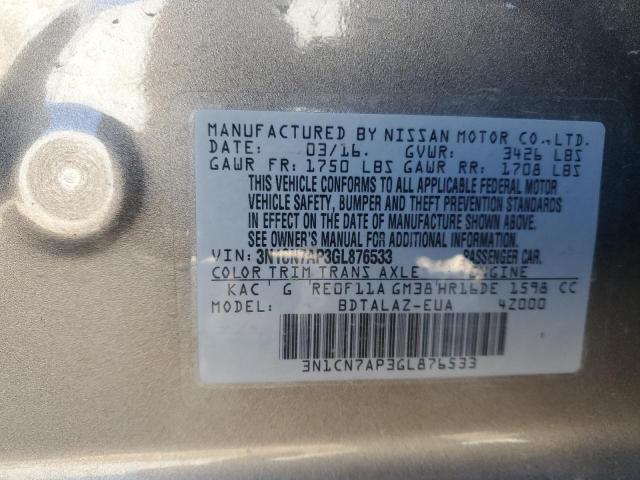 Photo 11 VIN: 3N1CN7AP3GL876533 - NISSAN VERSA S 