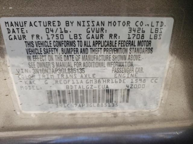 Photo 9 VIN: 3N1CN7AP3GL885135 - NISSAN VERSA S 