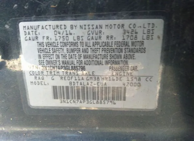 Photo 8 VIN: 3N1CN7AP3GL885796 - NISSAN VERSA 