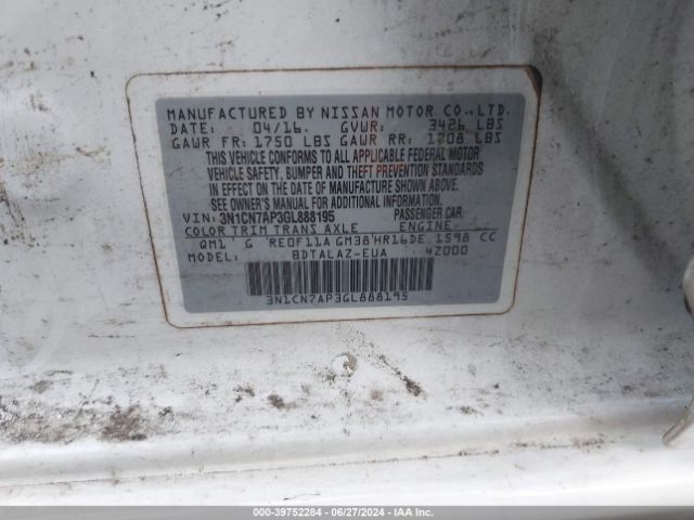 Photo 8 VIN: 3N1CN7AP3GL888195 - NISSAN VERSA 