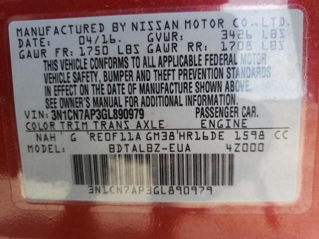 Photo 11 VIN: 3N1CN7AP3GL890979 - NISSAN VERSA S 