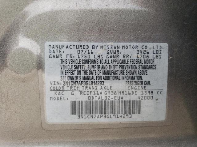 Photo 12 VIN: 3N1CN7AP3GL914293 - NISSAN VERSA S 