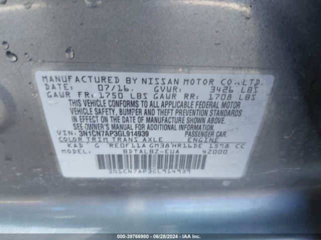 Photo 8 VIN: 3N1CN7AP3GL914939 - NISSAN VERSA 