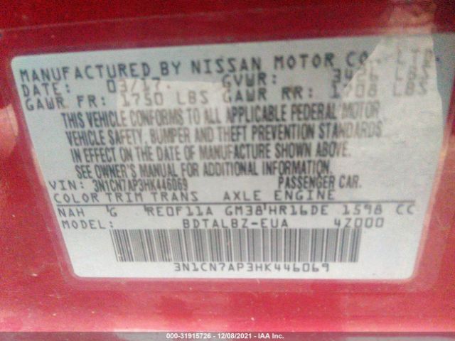 Photo 8 VIN: 3N1CN7AP3HK446069 - NISSAN VERSA SEDAN 