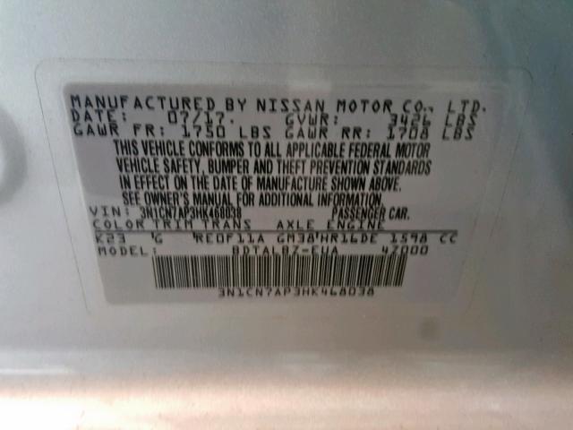 Photo 9 VIN: 3N1CN7AP3HK468038 - NISSAN VERSA S 