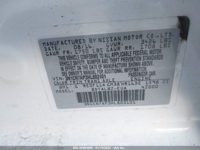 Photo 8 VIN: 3N1CN7AP3HL803101 - NISSAN VERSA 