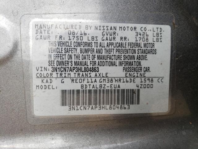 Photo 11 VIN: 3N1CN7AP3HL804863 - NISSAN VERSA S 