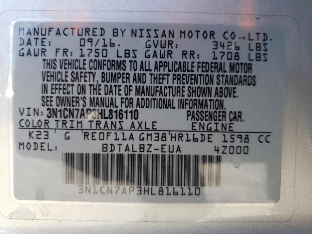 Photo 9 VIN: 3N1CN7AP3HL816110 - NISSAN VERSA S 