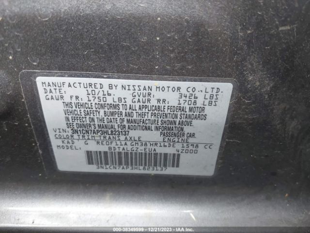 Photo 8 VIN: 3N1CN7AP3HL823137 - NISSAN VERSA 