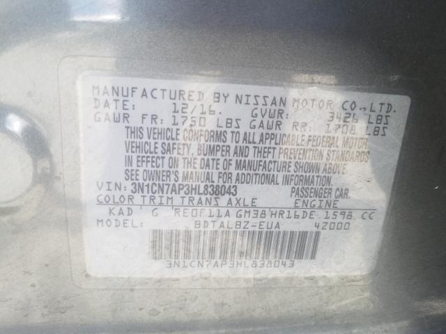 Photo 9 VIN: 3N1CN7AP3HL838043 - NISSAN VERSA S 