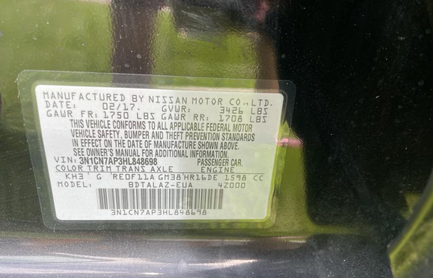 Photo 9 VIN: 3N1CN7AP3HL848698 - NISSAN VERSA S 