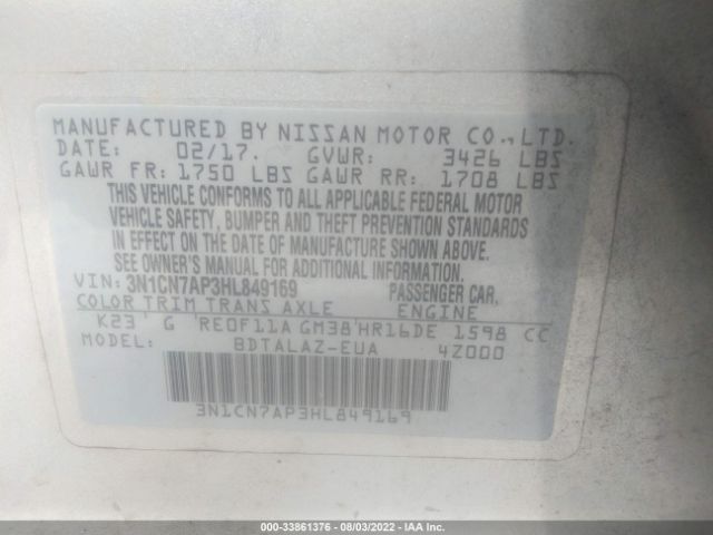 Photo 8 VIN: 3N1CN7AP3HL849169 - NISSAN VERSA SEDAN 