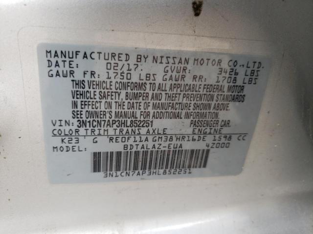 Photo 9 VIN: 3N1CN7AP3HL852251 - NISSAN VERSA S 