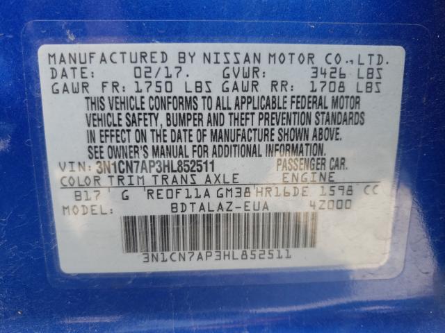 Photo 9 VIN: 3N1CN7AP3HL852511 - NISSAN VERSA S 