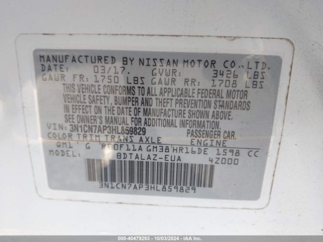 Photo 8 VIN: 3N1CN7AP3HL859829 - NISSAN VERSA 