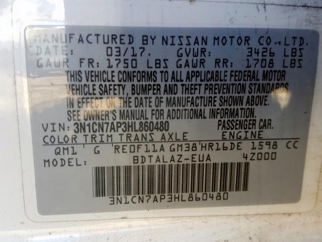 Photo 9 VIN: 3N1CN7AP3HL860480 - NISSAN VERSA S 