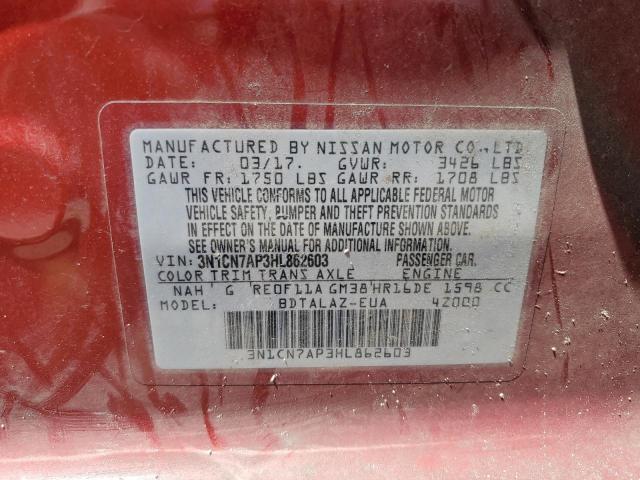 Photo 11 VIN: 3N1CN7AP3HL862603 - NISSAN VERSA S 