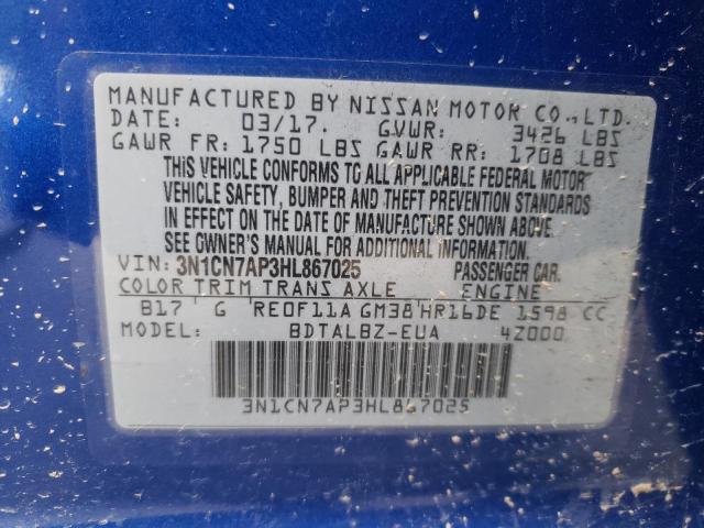 Photo 9 VIN: 3N1CN7AP3HL867025 - NISSAN VERSA S 