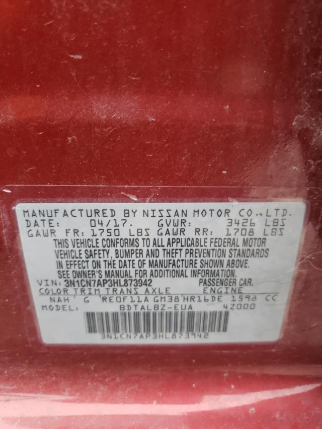 Photo 9 VIN: 3N1CN7AP3HL873942 - NISSAN VERSA S 