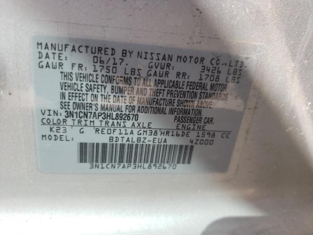 Photo 9 VIN: 3N1CN7AP3HL892670 - NISSAN VERSA S 