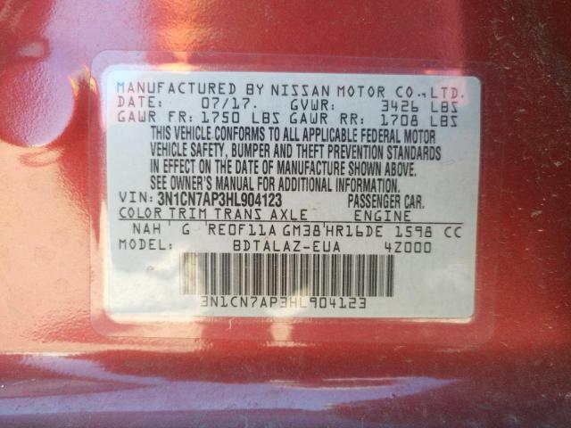 Photo 9 VIN: 3N1CN7AP3HL904123 - NISSAN VERSA S 