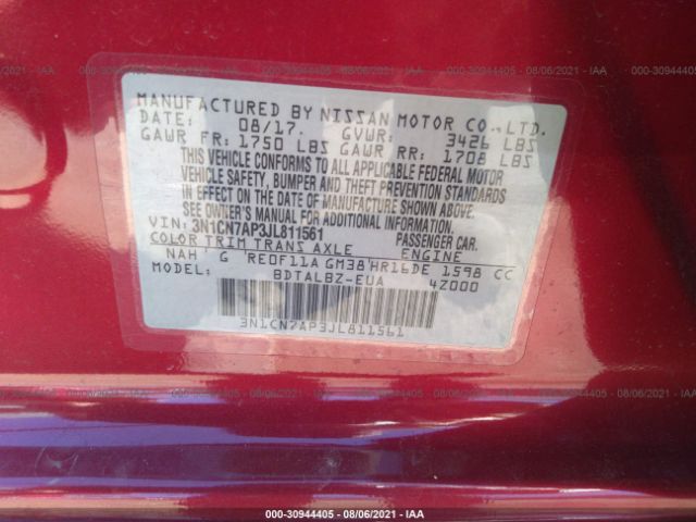 Photo 8 VIN: 3N1CN7AP3JL811561 - NISSAN VERSA SEDAN 