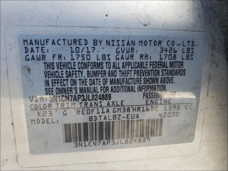 Photo 9 VIN: 3N1CN7AP3JL824889 - NISSAN VERSA S 