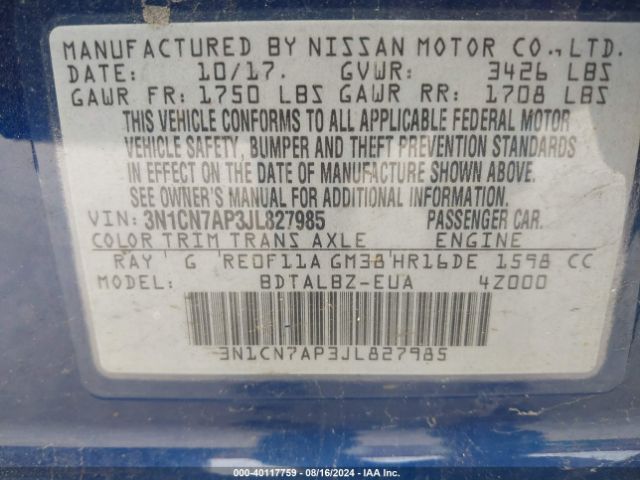 Photo 8 VIN: 3N1CN7AP3JL827985 - NISSAN VERSA 