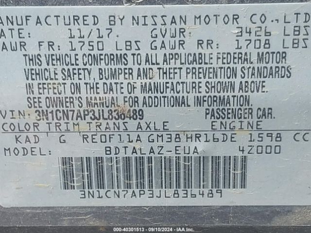 Photo 8 VIN: 3N1CN7AP3JL836489 - NISSAN VERSA 