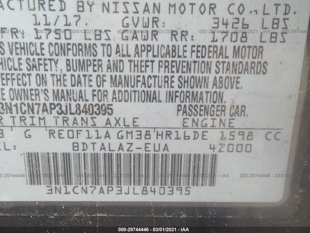 Photo 8 VIN: 3N1CN7AP3JL840395 - NISSAN VERSA SEDAN 