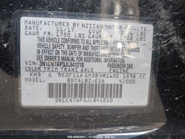 Photo 8 VIN: 3N1CN7AP3JL841210 - NISSAN VERSA 