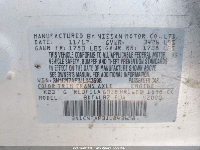 Photo 8 VIN: 3N1CN7AP3JL843698 - NISSAN VERSA 